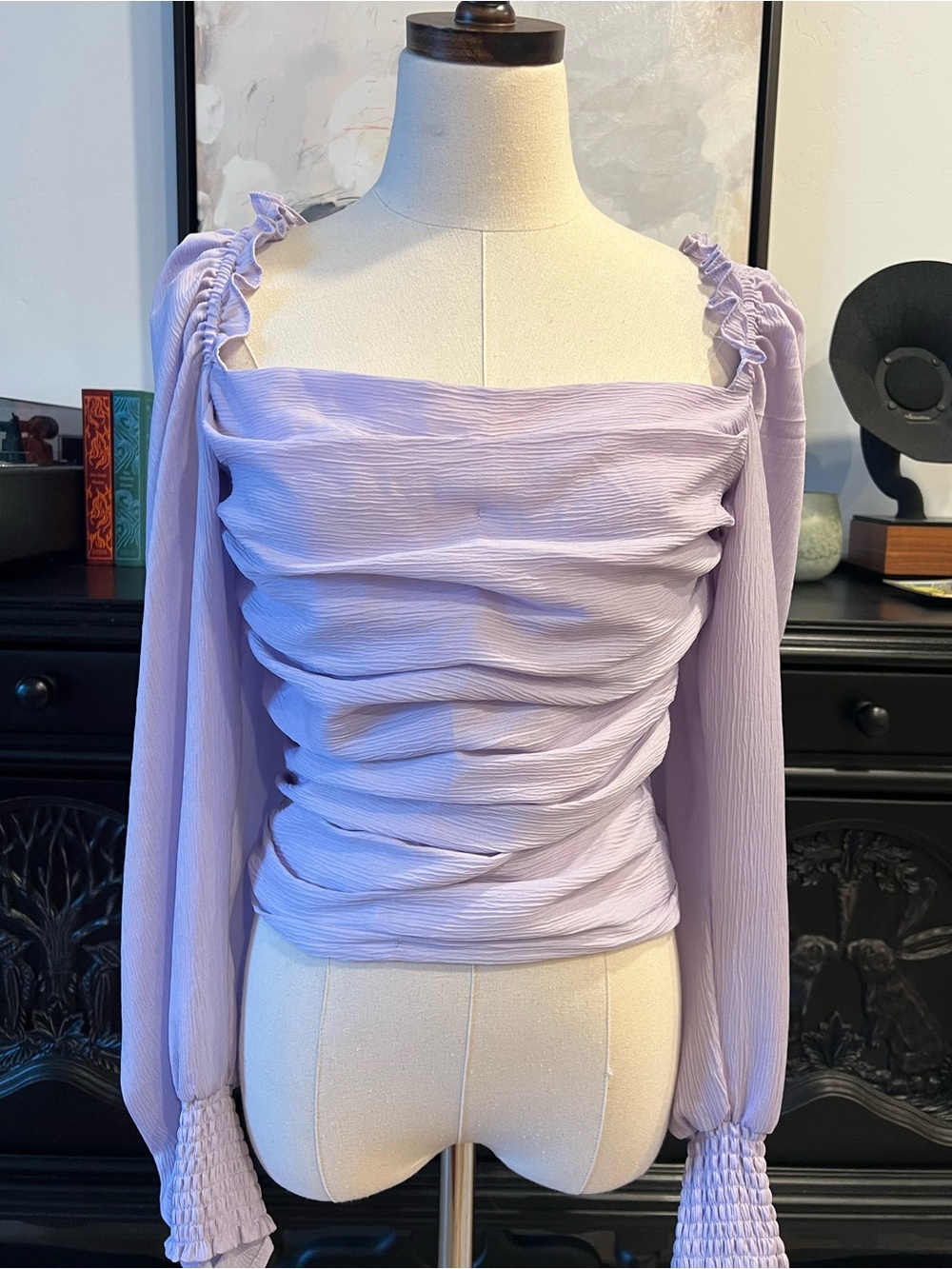 ASTR The Label Lavender Long-Sleeve Ruched Top M